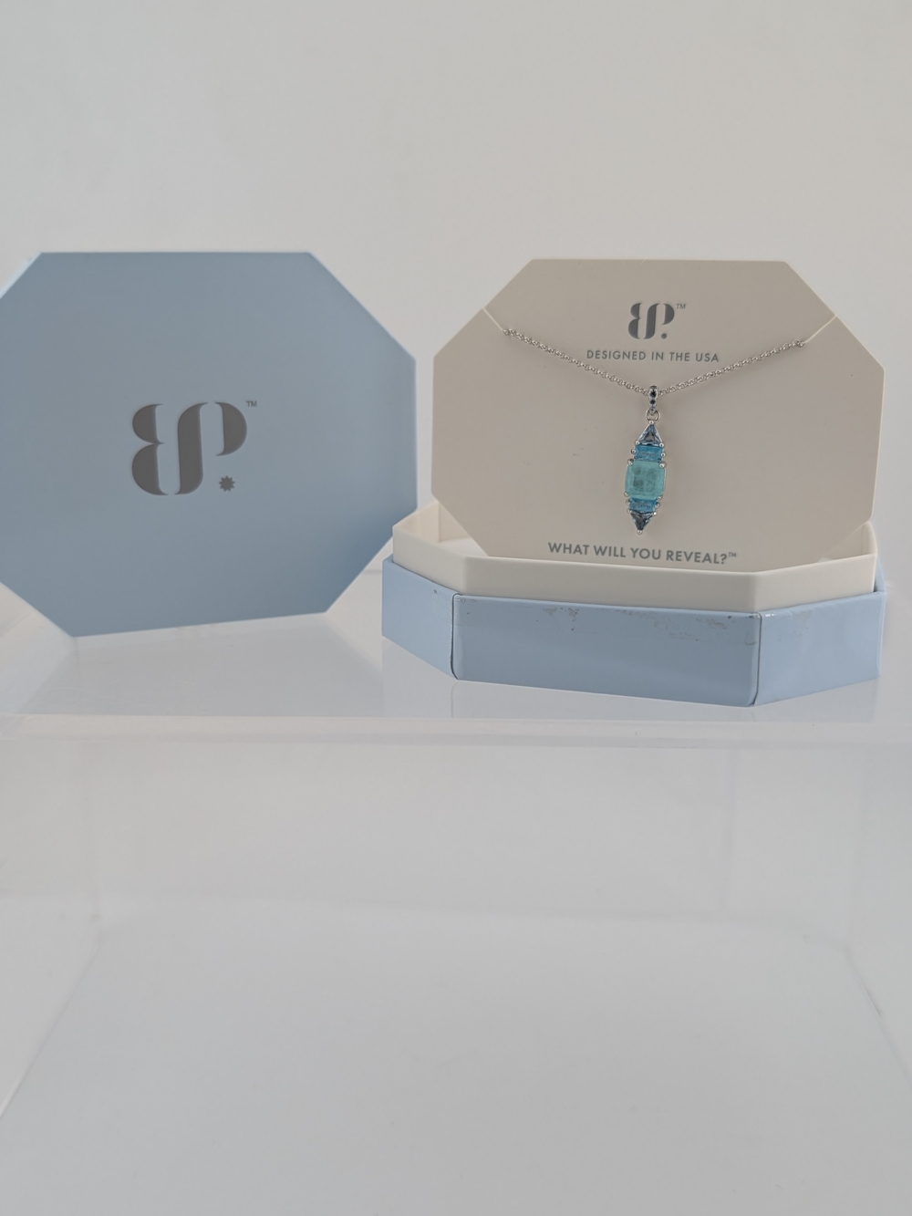 bp Silver Necklace with Aqua Pendant on Silver Chain